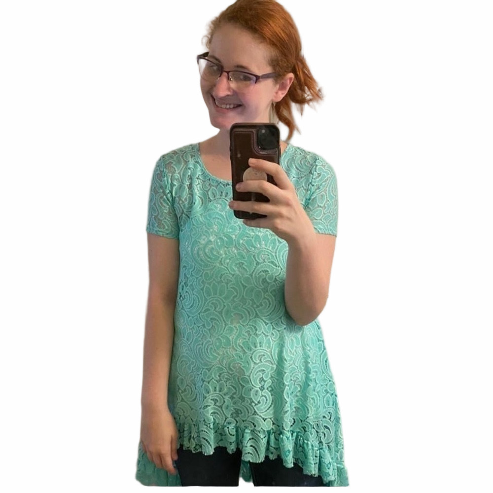 Filly Flair Teal Lace High Low Blouse Size Small